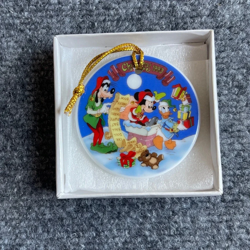 Vintage 1990 Grolier Disney Christmas Ornament Checking It Twice Mickey Goofy